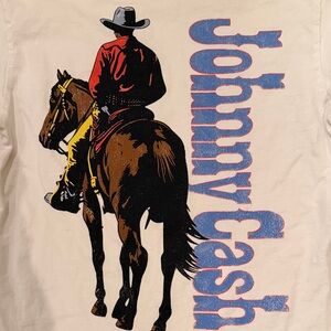Johnny Cash Graphic Tee - Cowboy on Horse - White, Red, Brown